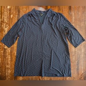 J.Jill Polka Dot Blouse Navy & Pink 3/4 Sleeve XL Casual Career Office Top Used